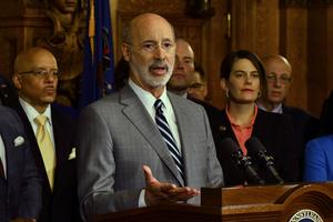 Gov. Tom Wolf speaks at a news conference in his Capitol offices on Wednesday, Jan. 29, 2020 in Harrisburg, Pa.